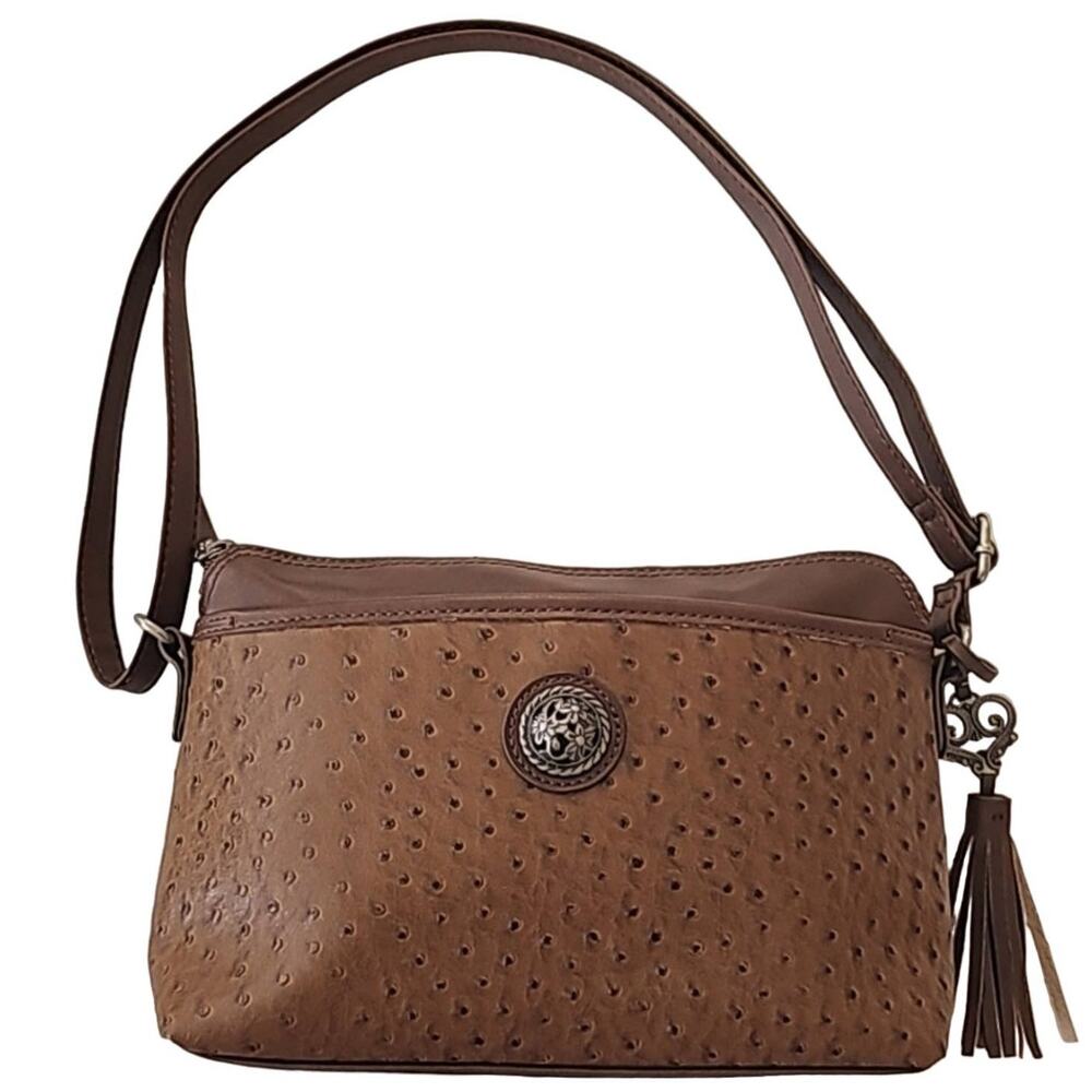 Bueno Shoulder Bag Cross Body Multi Pocket Purse w/Brown Pattern 12" x 7" x 3"